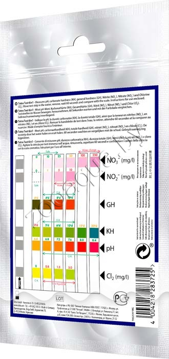 Tetra Test 6 in 1 набор полосок-тестов для пресной воды GH/kH/NO2/NO3/pH/CL2 уп. 10 шт (1 уп)