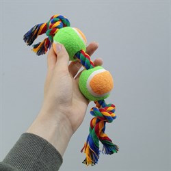 Игрушка для собак 35 см. "Узел из хлопка цветной с двумя теннисными мячами", Чехия - фото 36400