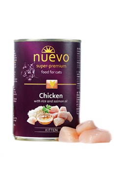 Kонсерва NUEVO для котят с курицей, рисом и лососевым жиром, 400 г. - фото 37213
