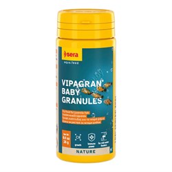 Sera Vipagran Baby Granules 50 мл / 28 г — упаковка микрогранул для молоди рыб