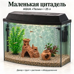 Аквариум Aqua «Телик» 25 л «Маленькая цитадель» с глиняным декором, растениями и включённым освещением