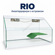 Акватеррариум Rio 80 л, белый — общий вид с островком и светильником