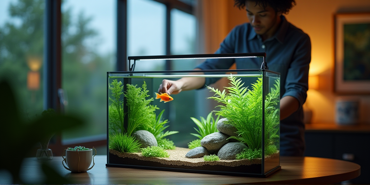 Сравнение стильного нано-аквариума на рабочем столе и большого панорамного аквариума в гостиной