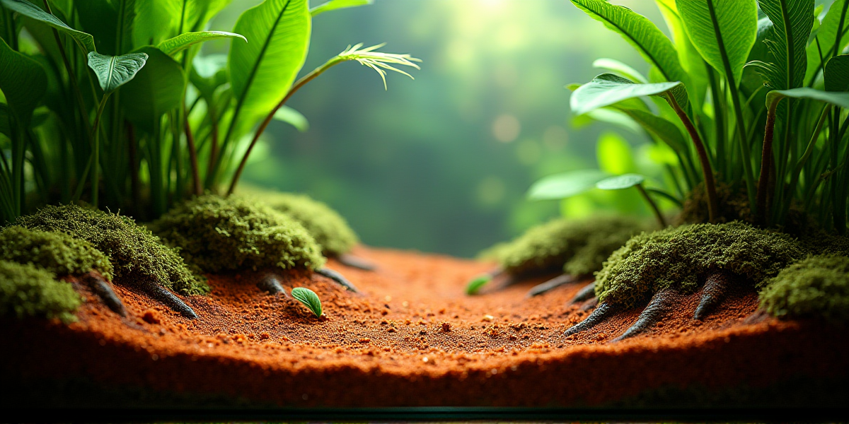 Крупным планом натуральные коряги и опавшие листья на песчаном дне