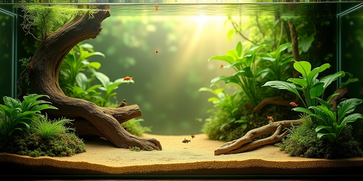 Завершенный биотопный аквариум в интерьере гостиной