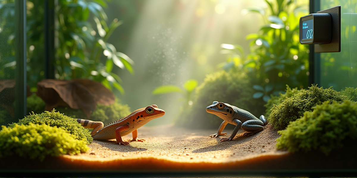 Инструменты для ухода за террариумом: пинцет, совок для грунта, безопасный дезинфектор и пульверизатор