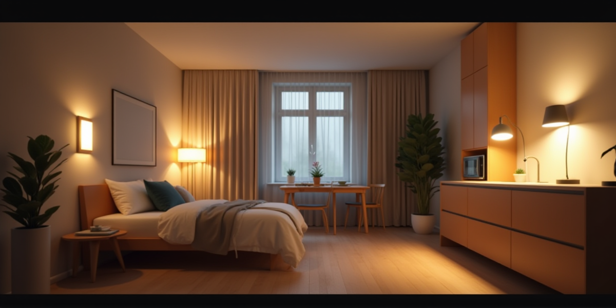 Современный аквариумный LED-светильник с функцией полного спектра, установленный над открытым аквариумом с пышной растительностью