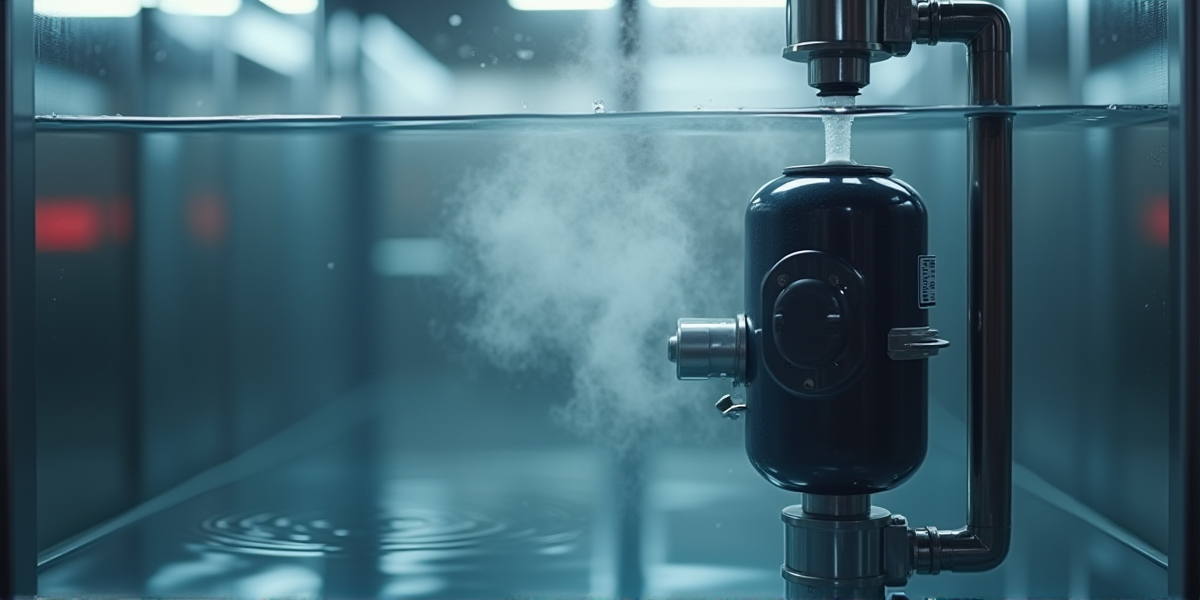 Погружной стеклянный нагреватель с индикатором работы, установленный в аквариуме с густой растительностью