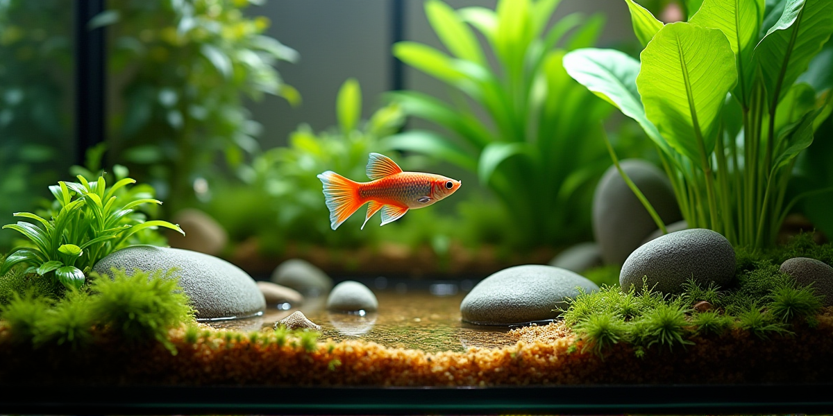 Черная моллинезия сфенопс и пятнистая моллинезия в аквариуме с живыми растениями