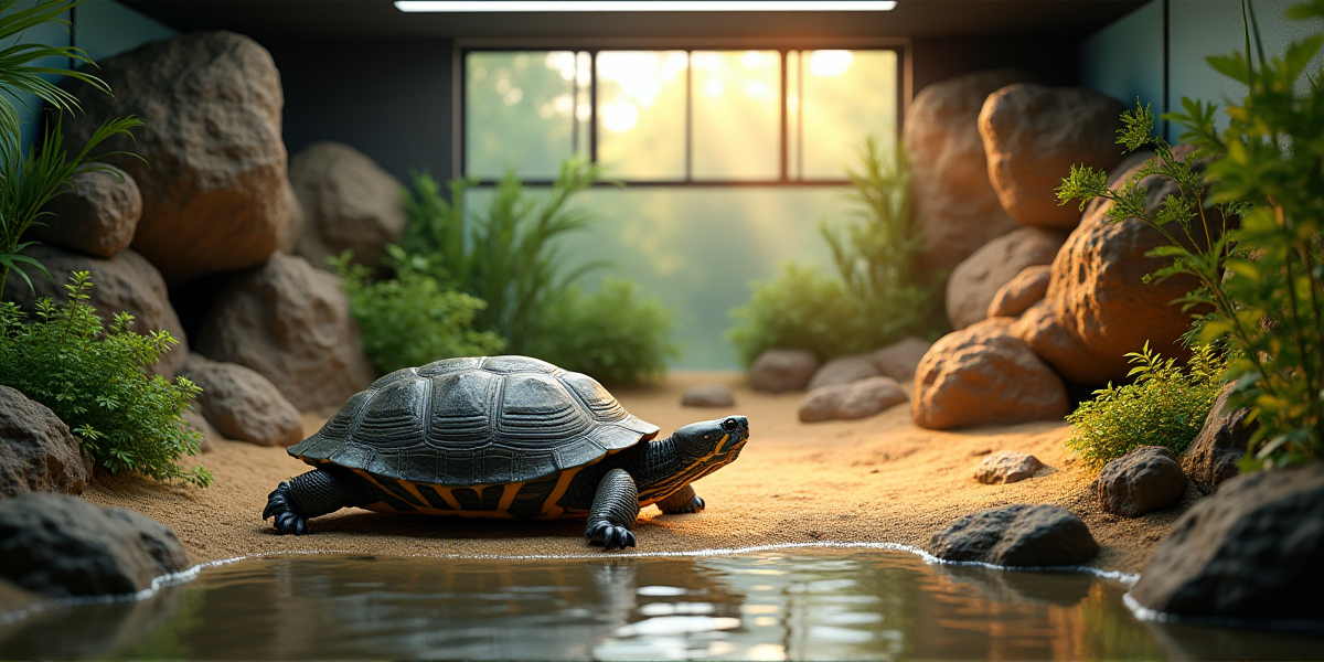 Черепаха красноухая в террариуме