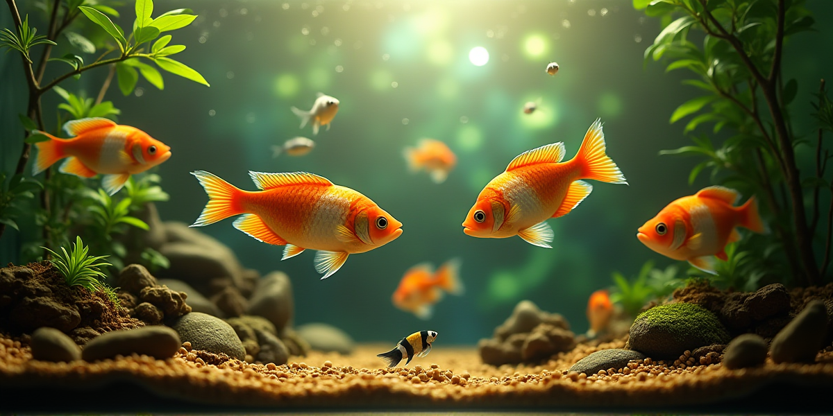 Здоровые и яркие барбусы во время кормления