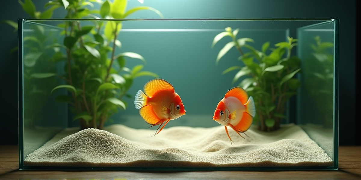 Величественная пара взрослых скалярий классического окраса в аквариуме с живыми растениями