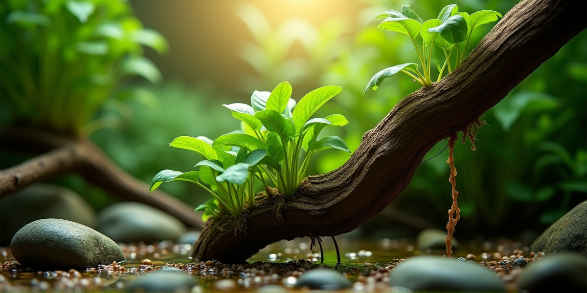 Цветок анубиаса под водой, напоминающий маленькую каллу