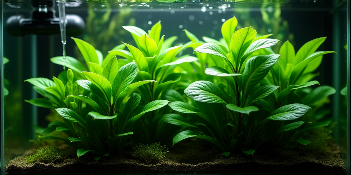 Красивый аквариум с анубиасами, папоротниками и корягами