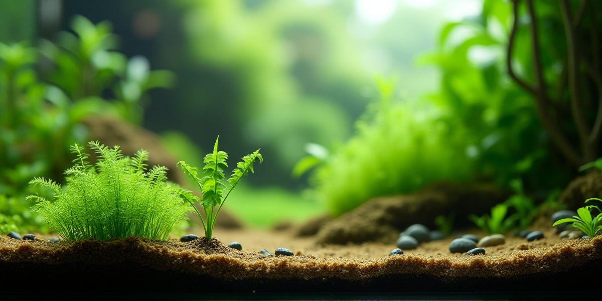 Процесс посадки черенков кабомбы в грунт пинцетом