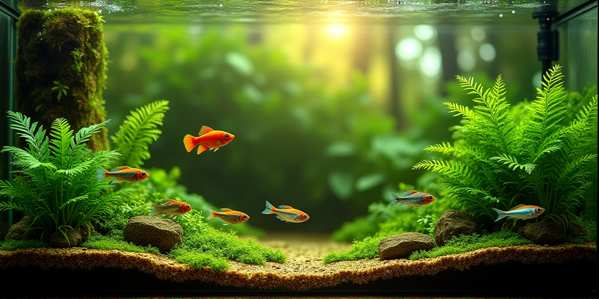 Мирные аквариумные рыбки: лялиус и стайка неонов