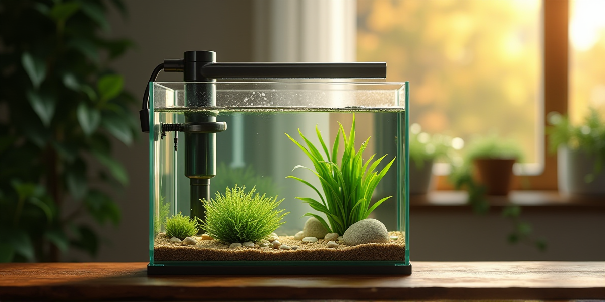 Полностью запущенный, красивый аквариум с прозрачной водой