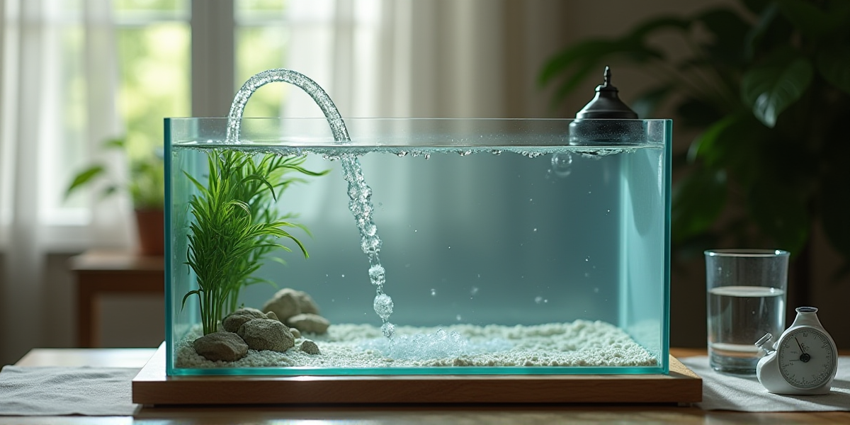 Процесс промывки аквариумного грунта в ведре под проточной водой