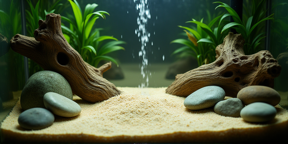 Заливка воды в аквариум с использованием тарелки для защиты грунта от размывания
