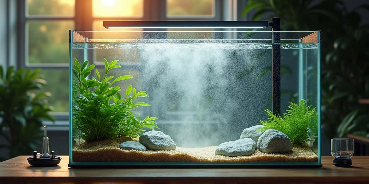 Идеально прозрачный аквариум с кристально чистой водой и здоровыми рыбами