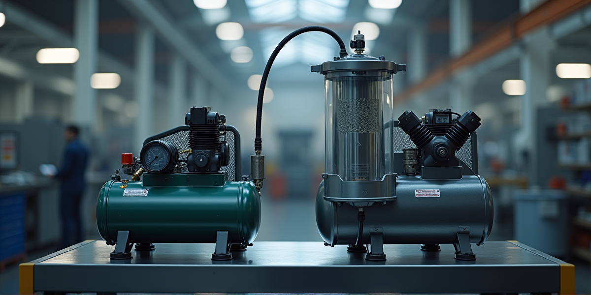 Крупный план аквариумного компрессора и потока пузырьков воздуха