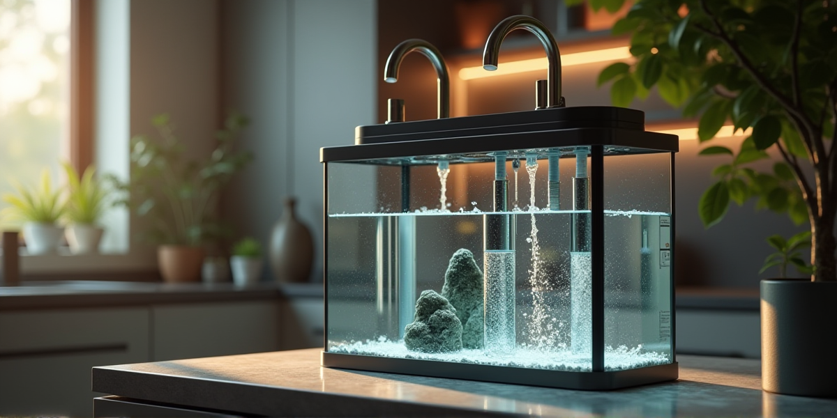 Компактная бытовая система обратного осмоса, установленная под мойкой для аквариумных нужд