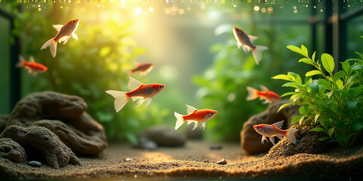 Мальки моллинезии прячутся среди плавающих растений