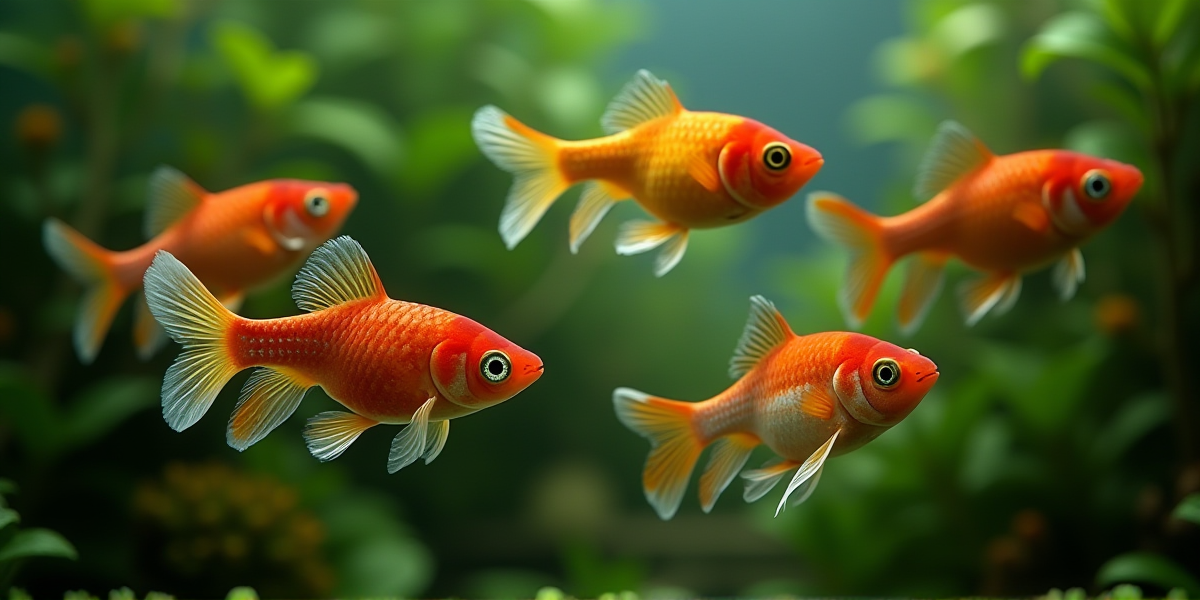 Разнообразие окрасов меченосцев: кои, черные и зеленые