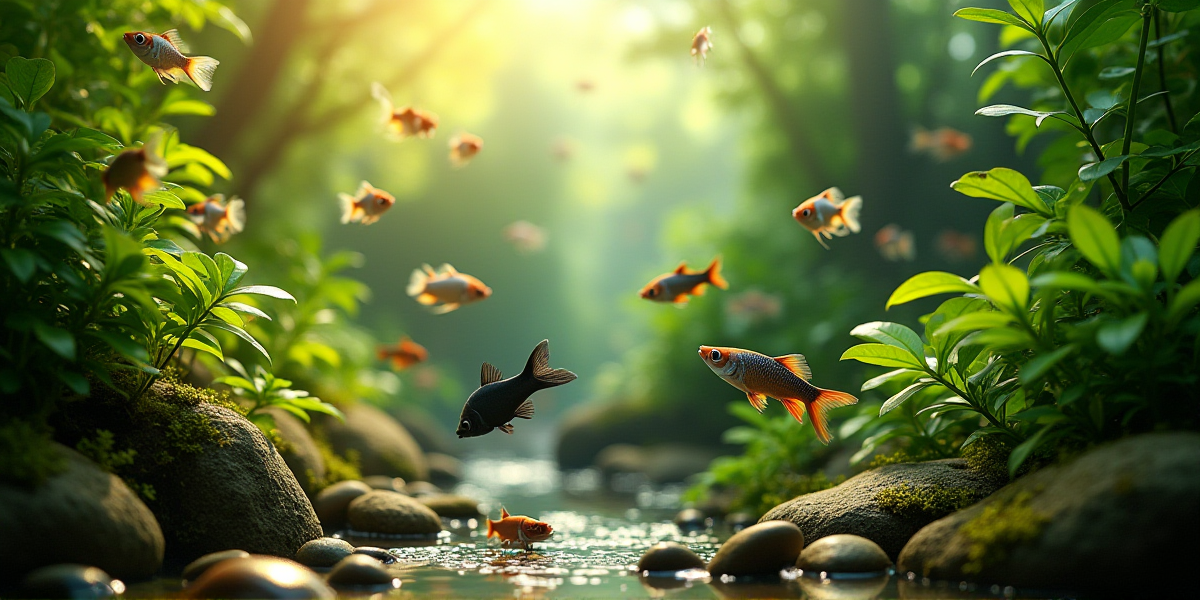 Кормление меченосцев сухими хлопьями