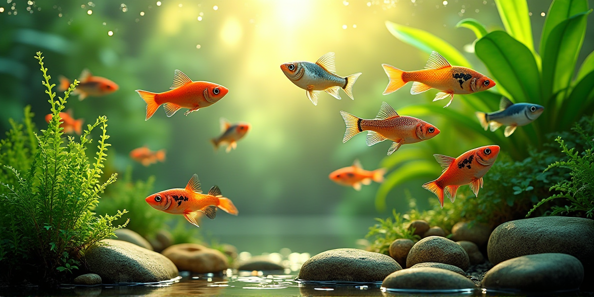 Красные меченосцы в аквариуме с живыми растениями