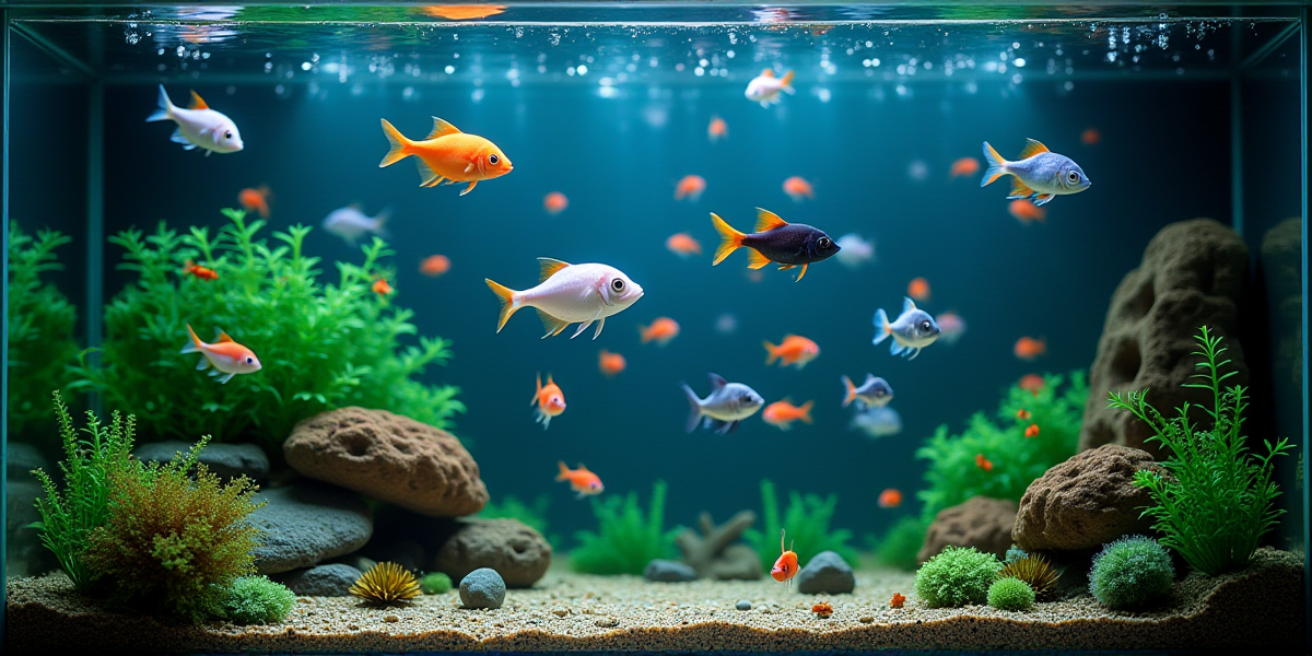 Оформление аквариума с темным грунтом для Глофиш