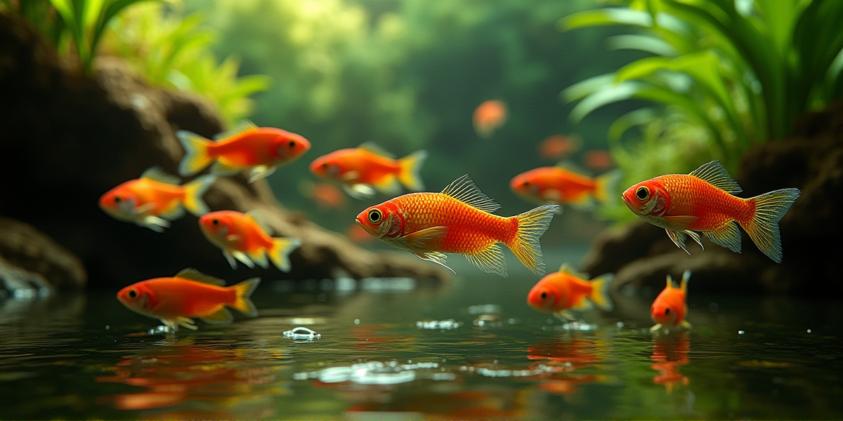 Стайка суматранских барбусов в аквариуме