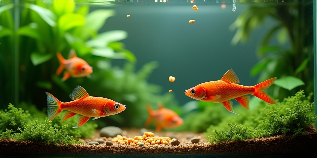 Кормление стаи барбусов