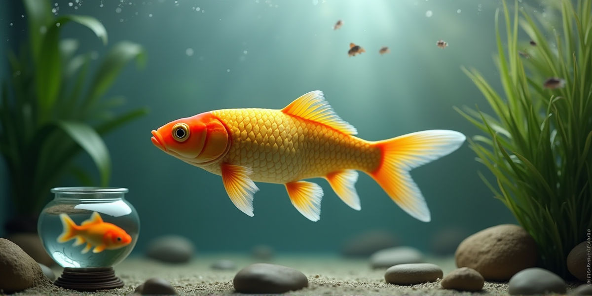 Золотая рыбка в правильном прямоугольном аквариуме