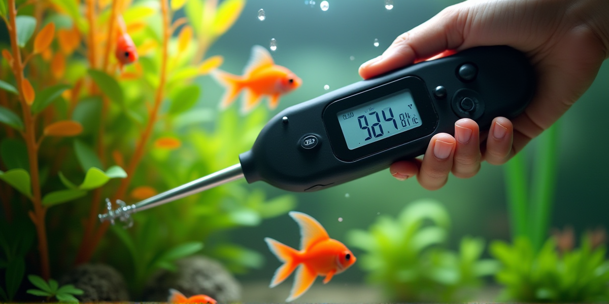 Термометр-полоска на стекле аквариума: видно изменение цвета ячеек