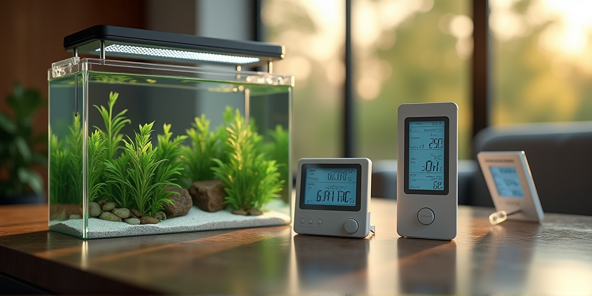 Схема правильного размещения оборудования в аквариуме: нагреватель и термометр в противоположных углах