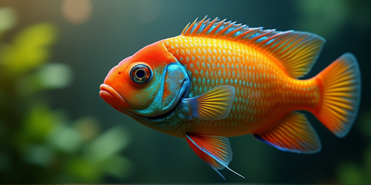 Просторный аквариум с группой красных попугаев, оформленный крупными камнями и корягами