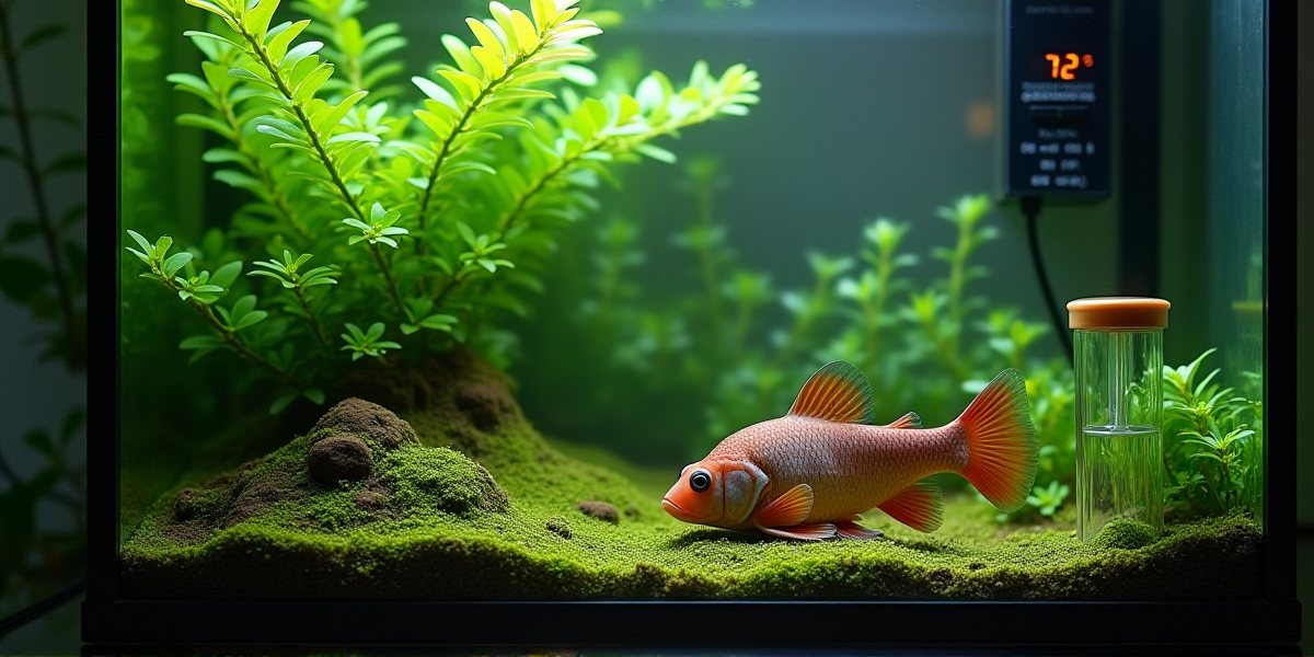 Самец анциструса охраняет кладку оранжевой икры внутри керамической трубки