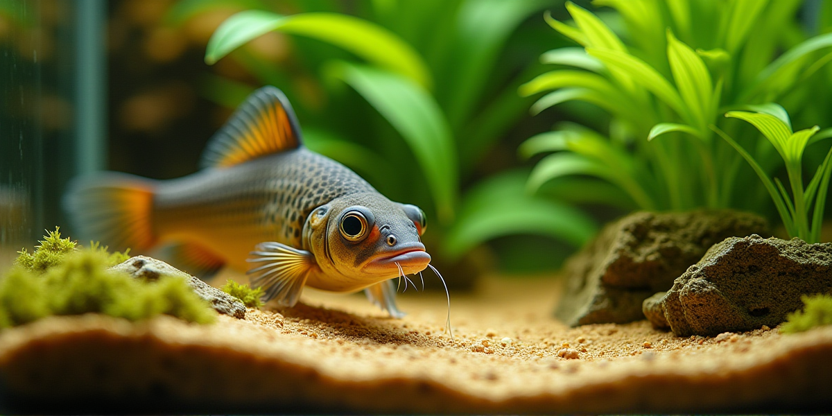 Отоцинклюс аффинис на листе растения крупным планом, очищающий его от налета